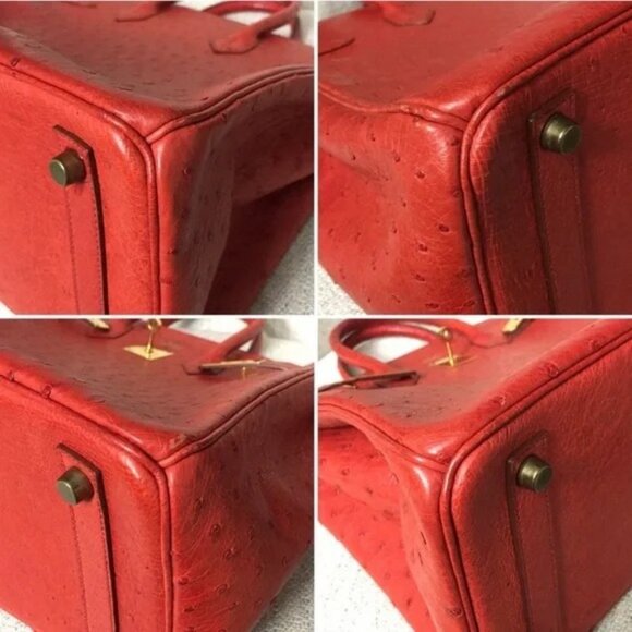 Authentic RARE HERMES Hac Birkin 32 bag Ostrich leather Rouge Vif red - Picture 11 of 11